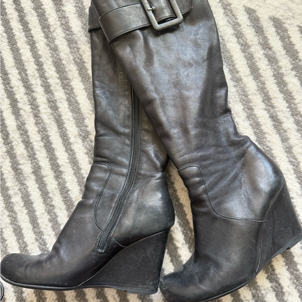 Italian Leather Women's Black Wedge Boots
